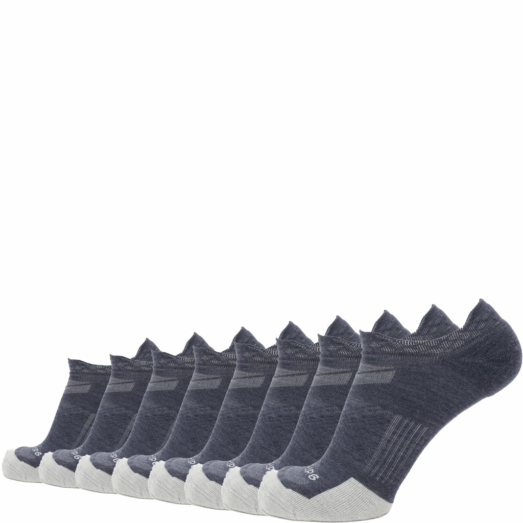 GRIP6 8 Pairs Denim Run No Show runweight merino wool socks