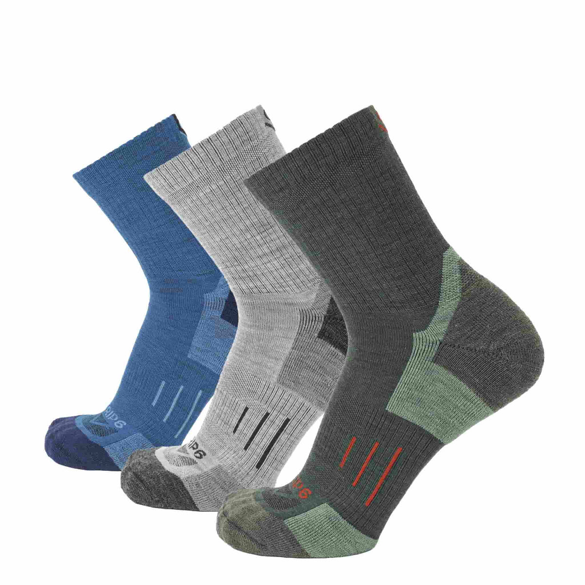 GRIP6 3/4 Crew Hike Socks bundle — lightweight merino wool variety pack