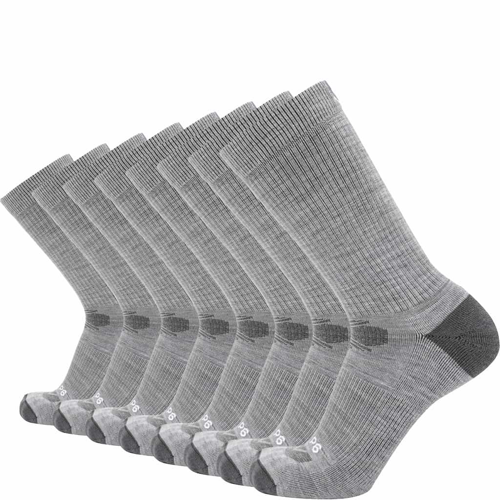 GRIP6 8 Pairs Ash Casual Crew midweight merino wool socks