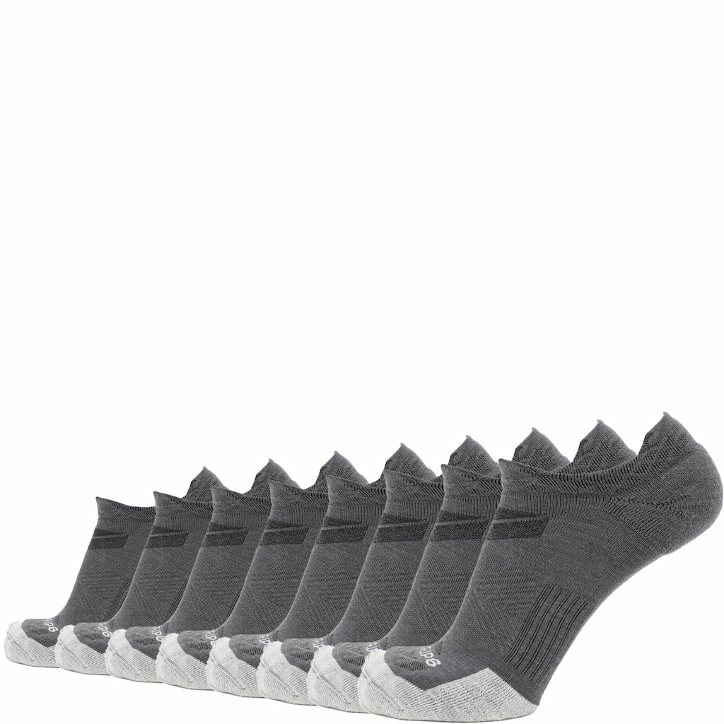 GRIP6 8 Pairs Basalt Run No Show runweight merino wool socks