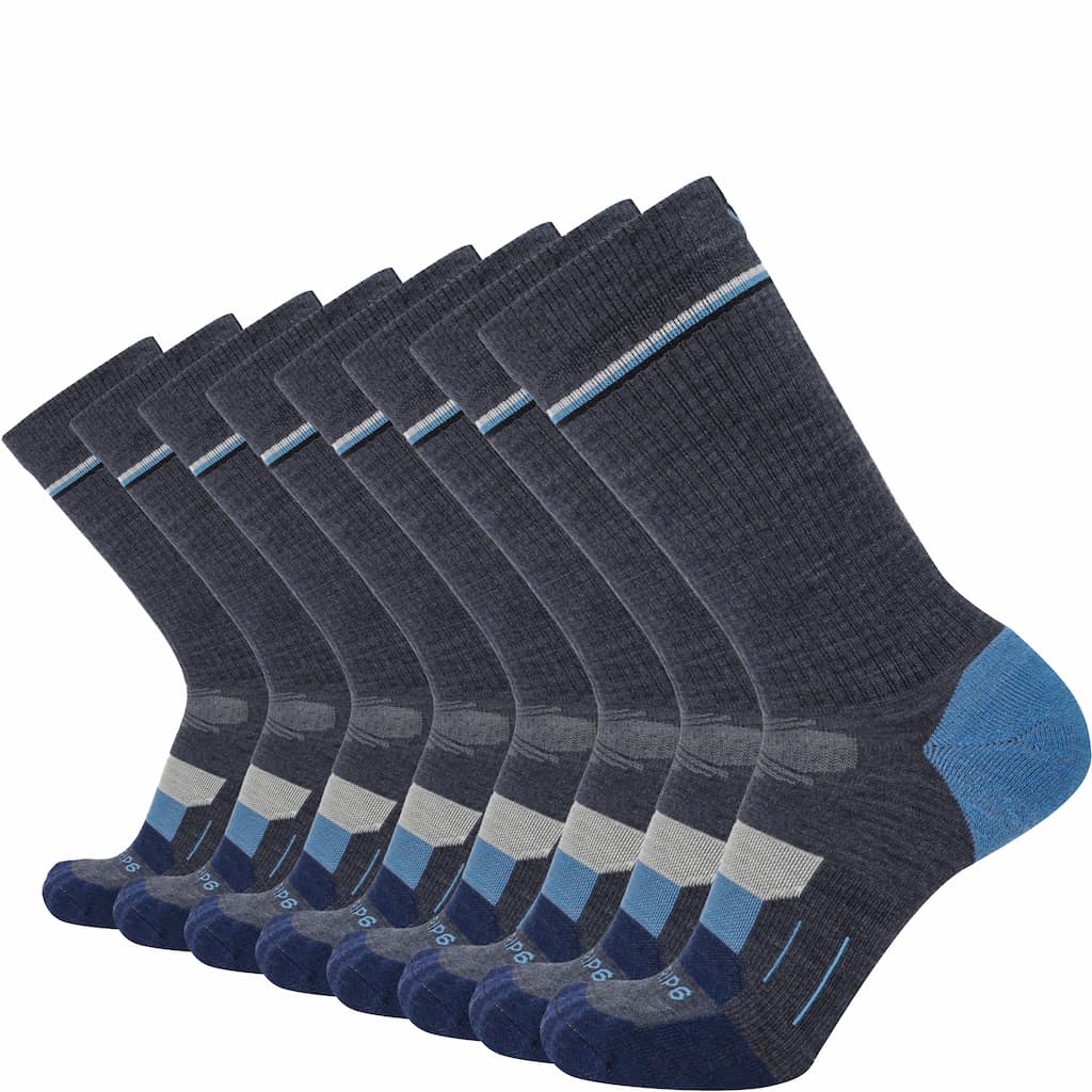 GRIP6 8 Pairs Lake Hike Crew lightweight merino wool socks